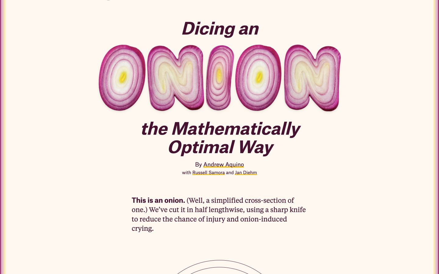 Титульная страница Dicing an Onion с буквами из слоёв лука и именами авторов.